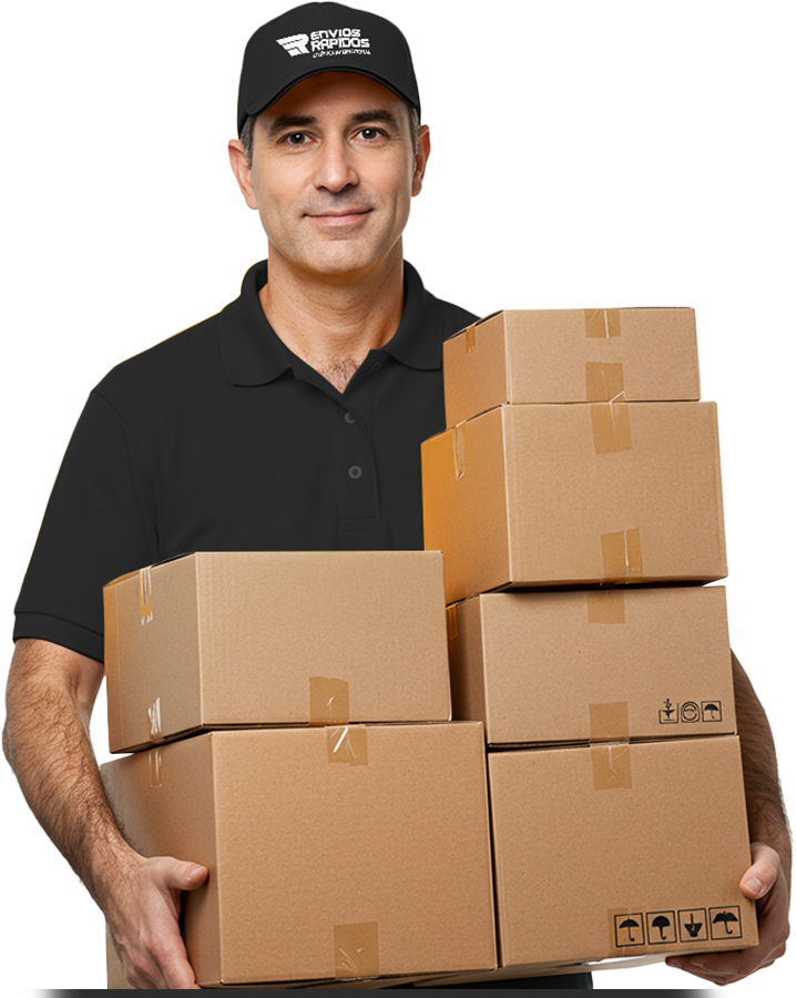 Entregador de empresa de currirer segurando caixas de papelão